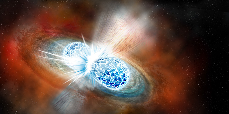 Elaborazione grafica della fusione di due stelle di neutroni (INFN - sito ufficiale)