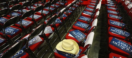 ST. PAUL, MN - SEPTEMBER 03: A cowboy hat sits on a delegate chair among signs on day three of the Republican National Convention (RNC) at the Xcel Energy Center on September 3, 2008 in St. Paul, Minnesota. The GOP will nominate U.S. Sen. John McCain (R-AZ) as the Republican choice for U.S. President on the last day of the convention. (Photo by Justin Sullivan/Getty Images)