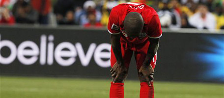 England's Jermain Defoe reacts during the World Cup round of 16 soccer match between Germany and England at Free State Stadium in Bloemfontein, South Africa, Sunday, June 27, 2010. Germany defeated England 4-1, thereby advancing to the quarterfinals. (AP Photo/Bernat Armangue)