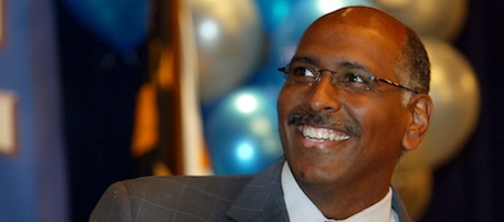 Lt. Gov. Michael Steele smiles as he watches primary election returns Tuesday, Sept. 12, 2006, in Greenbelt, Md. Steele won the Republican primary for U.S. Senate in Maryland. (AP Photo/Matt Houston)