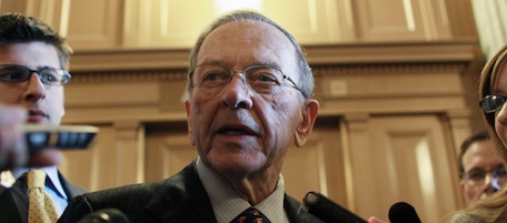 Sen. Ted Stevens, R-Alaska, leaves the Senate chamber after making his last formal speech on the Senate floor and listening to tributes from his colleagues on Thursday, Nov. 20, 2008, on Capitol Hill in Washington. "I only look forward and I still see the day when I can remove the cloud that currently surrounds me," Stevens said. (AP Photo/Lauren Victoria Burke)