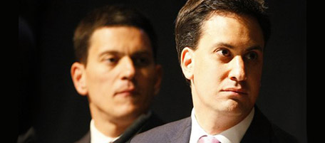 ** CORRECTS SPELLING OF MILIBAND ** FILE - British Labour leadership candidates David Miliband, left, his brother Ed Miliband at a trades union congress in Southport, England, Monday, June 7, 2010. Britain's brother-versus-brother fight for the soul _ and leadership _ of the opposition Labour Party comes to an end Saturday Sept 25 2010, promising to determine whether the organization keeps the centrist philosophy of Tony Blair or returns to its working class roots. (AP Photo/Tim Hales, file)