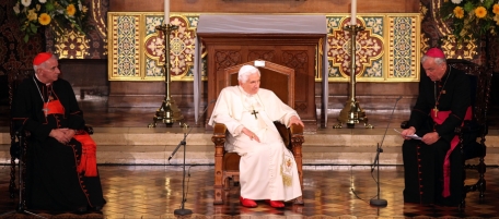 Pope Benedict XVI sits at a Chapel in Oscott College in Birmingham, England, Sunday, Sept. 19, 2010. Pope Benedict XVI is on the last day of a four-day visit, the first-ever state visit by a Pope to Britain (AP Photo/Simon Dawson, Pool)