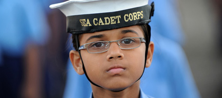 An Indian NCC sea cadet takes part in a rehearsal for the upcoming Navy Day celebrations of the iconic gateway of India in Mumbai on November 24, 2010. AFP PHOTO/ Indranil MUKHERJEE (Photo credit should read INDRANIL MUKHERJEE/AFP/Getty Images)