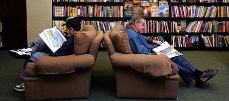 Two men sit read books as they sit in chairs near the House &amp; Home section n a Barnes &amp; Nobble in Princeton, N.J. Wednesday, Mar. 15, 2006. (AP Photo/Mel Evans)