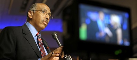 Republican National Committee Chairman Michael Steele speaks during an election night gathering hosted by the National Republican Congressional Committee, Tuesday, Nov. 2, 2010, in Washington. (AP Photo/Cliff Owen)