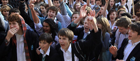 BRISTOL, UNITED KINGDOM - NOVEMBER 24: Student and school children walk out of lectures and classes to join a demonstration over tuition fees and university funding on November 24, 2010 in London, United Kingdom. This is the second student day of action and a student march on the 10th November caused widespread damage to Millbank Tower and the Metropolitan police were accused of greatly underestimating the amount of demonstrators. There are plans to raise the student tuition fees in England to around £9,000 a year instead of the current £3,000. (Photo by Matt Cardy/Getty Images)