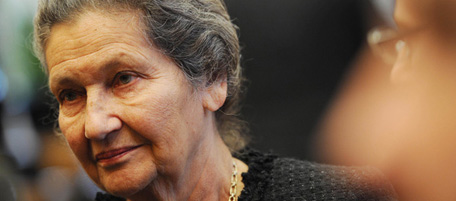 Simone Veil, French lawyer and politician and former President of the European Parliament, is pictured after she was given the Heinrich Heine Prize of the city of Duesseldorf during a ceremony on December 13, 2010 in Duesseldorf, western Germany. The prize, which is awarded every two years, was given to Veil for her political and cultural achievement. AFP PHOTO / PATRIK STOLLARZ (Photo credit should read PATRIK STOLLARZ/AFP/Getty Images)