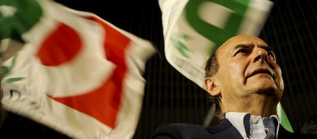 Italian Democratic Party (PD) leader Pierluigi Bersani looks on during the protest against the economic measure taken by the Berlusconi's government at Palalottomatica in Rome on June 19, 2010. AFP PHOTO / Tiziana FABI (Photo credit should read TIZIANA FABI/AFP/Getty Images)