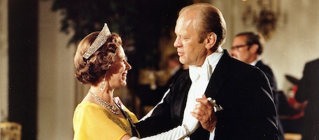 This White House file photograph, provided courtesy of the Gerald R. Ford Library, shows President Ford, right, and Queen Elizabeth dancing during the state dinner in honor of the Queen and Prince Philip at the White House, July 17, 1976 in Washington. Ford, who declared "Our long national nightmare is over" as he replaced Richard Nixon but may have doomed his own chances of election by pardoning his disgraced predecessor, died Tuesday Dec. 26, 2006. He was 93. (AP Photo/White House, Courtesy Gerald R. Ford Library, Ricardo Thomas)