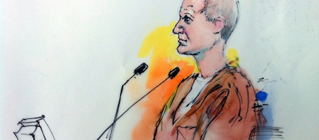 This courtroom drawing shows shooting suspect Jared Lee Loughner in court on January 10, 2011 in Tuscon, Arizona. Clarence Dupnik, sheriff of Pima County who is in charge of the probe into the attack on Representative Gabrielle Giffords that left six dead, said the 22-year-old man gunman, who was arrested at the scene, "has kind of a troubled past, and we're not convinced that he acted alone." The gunman -- named by media as Jared Lee Loughner -- had a criminal past and was unstable but not insane, he told reporters, adding that the man was not talking to police officers in custody. AFP PHOTO / Bill ROBLES (Photo credit should read BILL ROBLES/AFP/Getty Images)