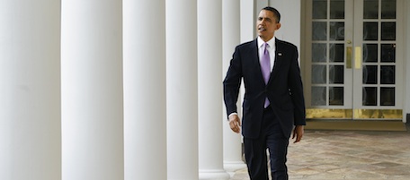 US President Barack Obama walks along the colonnade from the Oval Office at the White House in Washington, DC, on January 25, 2011. A resurgent Obama seeks to define the year's political battles in his State of the Union address, amid a developing tussle over spending with empowered, but restive Republicans. Obama will speak from a unique national pulpit before a television audience of millions when he is greeted by standing ovations and political theatrics in the House of Representatives, for the annual speech at 9 pm (0200 GMT).AFP PHOTO/Jewel Samad (Photo credit should read JEWEL SAMAD/AFP/Getty Images)