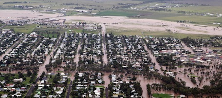 The town of Dalby in Queensland, Australia Wednesday, Dec 29, 2010, as flood waters continue to rise in the region. Queensland including Emerald, Bundaburg and Rockhampton is being devastated by a wide spread flood crisis, with hundreds of people being evacuated and damage that will cost billions of dollars.(AP Photo/Jeff Camden/Pool)