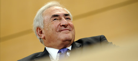 Head of the IMF Dominique Strauss-Kahn smiles during the Geneva Lecture series on December 8, 2010 in Geneva. Strauss-Kahn said that the situation in Europe, which is battling a debt crisis, remains troubling and that the future looked uncertain. However, he insisted that the euro was not in danger, although the eurozone risked posting very slow growth if it failed to pull itself together. AFP PHOTO / FABRICE COFFRINI (Photo credit should read FABRICE COFFRINI/AFP/Getty Images)