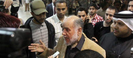 Hassan Meshaima, a Bahraini Shiite opposition leader, speaks to the media at Bahrain International Airport in Muharraq, Bahrain, on Saturday, Feb. 26, 2011. Mushaima heads a Shiite group known as Haq, which is considered more hard-line than the main Shiite political bloc that has led two weeks of protests. Mushaima returned Saturday from several months of voluntary exile in London. (AP Photo/Hasan Jamali)