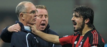 AC Milan's midfielder Gennaro Ivan Gattuso (R) argues with Tottenham's coach Joe Jordan (L) during their Champions League football match on February 15, 2011 at San Siro Stadium in Milan. AFP PHOTO/GIUSEPPE CACACE (Photo credit should read GIUSEPPE CACACE/AFP/Getty Images)