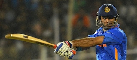 Indian batsman Yuvraj Singh plays a shot during the quarter-final match of The ICC Cricket World Cup 2011 between India and Australia at The Sardar Patel Stadium, Motera in Ahmedabad on March 24, 2011. AFP PHOTO/Prakash SINGH (Photo credit should read PRAKASH SINGH/AFP/Getty Images)