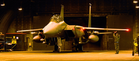 LAKENHEATH, ENGLAND - MARCH 19: (EDITORS NOTE: Image has been reviewed by U.S. Military prior to transmission.) In this handout image provided by the U.S. Air Force, 492nd FS commander, prepare to taxi their F-15E Strike Eagle prior to their departure from RAF Lakenheath in preparation for Operation Odyssey Dawn missions March 19, 2011 in Lakenheath, United, Kingdom. Approximately 112 cruise missiles fired from U.S. and British ships and submarines targeting about 20 radar and anti-aircraft sites along Libya's Mediterranean coast. (Photo by Lee A. Osberry Jr./U.S. Air Force via Getty Images)