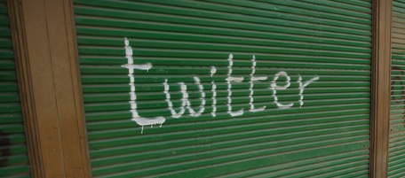 CAIRO, EGYPT - FEBRUARY 04: A shop in Tahrir Square is spray painted with the word Twitter after the government shut off internet access on February 4, 2011 in Cairo, Egypt. Anti-government protesters have called today 'The day of departure'. Thousands have again gathered in Tahrir Square calling for Egyptian President Hosni Mubarak to step down. (Photo by Peter Macdiarmid/Getty Images)
