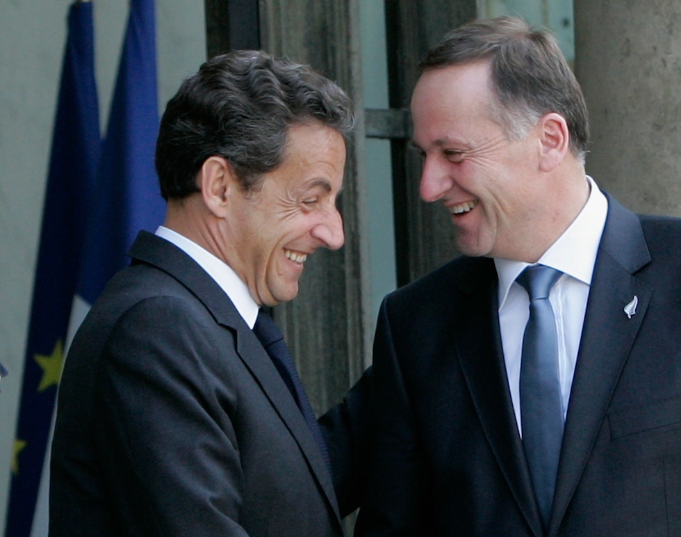 Nicolas Sarkozy con il primo ministro neozelandese John Key dopo un incontro a Palazzo dell'Eliseo, Parigi, 27 aprile 2011. (Franck Prevel/Getty Images)