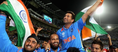 during the 2011 ICC World Cup Final between India and Sri Lanka at Wankhede Stadium on April 2, 2011 in Mumbai, India.