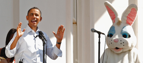 AFP OUT U.S. President Barack Obama, first lady Michelle Obama and their daughters Sasha and Malia officially open the White House Easter Egg Roll on the South Lawn of the White Hosue April 25, 2011 in Washington, DC. About 30,000 people are expected to attend attended the 132-year-old tradition of rolling colored eggs down the White House lawn.