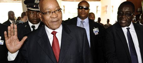 South African President Jacob Zuma waves as he arrives at the opening ceremony of the SADC (Southern African Development Community) summit on March 31, 2011 in Livingstone, Zambia. Four leaders are set to discuss the mounting political tensions in Zimbabwe.AFP PHOTO / STEPHANE DE SAKUTIN (Photo credit should read STEPHANE DE SAKUTIN/AFP/Getty Images)