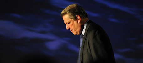 Former US vice president and Nobel Peace Prize winner Al Gore walks off stage after delivering a lecture during the "First Business Forum on Sustainability and Environment" in Heredia at the outskirts of San Jose, on March 16, 2011. AFP PHOTO / Yuri CORTEZ (Photo credit should read YURI CORTEZ/AFP/Getty Images)