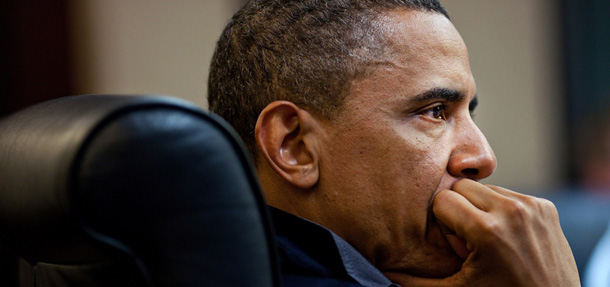 President Barack Obama listens during one in a series of meetings discussing the mission against Osama bin Laden, in the Situation Room of the White House, May 1, 2011. (Official White House Photo by Pete Souza)

This official White House photograph is being made available only for publication by news organizations and/or for personal use printing by the subject(s) of the photograph. The photograph may not be manipulated in any way and may not be used in commercial or political materials, advertisements, emails, products, promotions that in any way suggests approval or endorsement of the President, the First Family, or the White House.