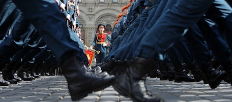 Russian soldiers march through Red Square during the nation's Victory Day celebrations in Moscow on May 9, 2011 in commemoration of the end of WWII. Russia was due Monday to march 20,000 soldiers and its most advanced missiles across Red Square in a parade marking victory in World War II and reinforcing the country's belief in its Soviet-era might. AFP PHOTO / NATALIA KOLESNIKOVA (Photo credit should read NATALIA KOLESNIKOVA/AFP/Getty Images)