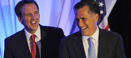 Minnesota Governor Tim Pawlenty , left, gives former Massachusetts. Gov. Mitt Romney a pat on the back as Gov. Pawlwnty leaves the conservative Freedom Foundation of Minnesota event after giving a brief speech in Bloomington, Minn., Tuesday, April 9, 2010. Both Romney and Pawlenty are considered potential candidates in the 2012 presidential election. (AP Photo/Craig Lassig)