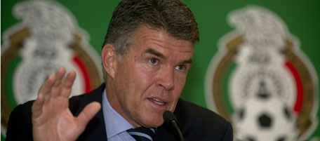 The director of the national teams of the Mexican Football Federation (FMF), Hector Gonzalez, gestures during a press conference at the Federation's headquarters in Mexico City on June 28, 2011. Eight members of the Mexican national squad that will participate in the 2011 Copa America in Argentina next month, were banned to play for six months and fined with 4.170 US dollars each, for indiscipline, Gonzalez said. AFP PHOTO/ Yuri CORTEZ (Photo credit should read YURI CORTEZ/AFP/Getty Images)