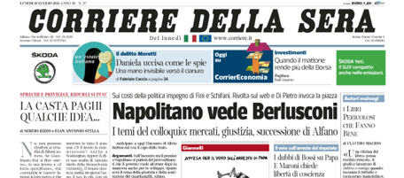 Le prime pagine di lunedì 18 luglio 2011