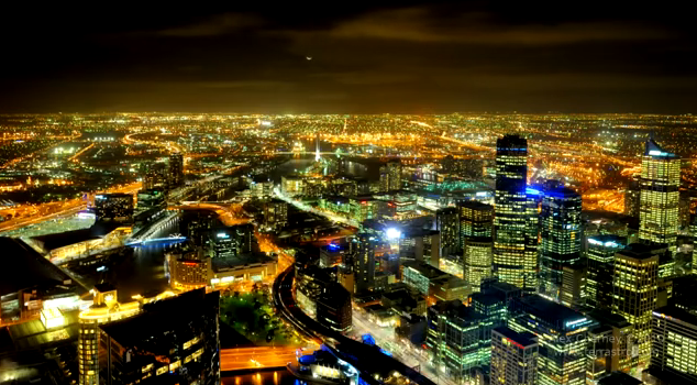 Melbourne di notte, dall’alto