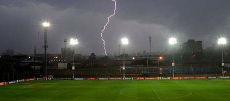 JOHANNESBURG, SOUTH AFRICA - DECEMBER 11: Lightning strikes during a heavy rain storm before the Absa Premiership football match between Bidvest Wits and AmaZulu at Bidvest Stadium on December 11, 2010 in Johannesburg, South Africa. (Photo by Lefty Shivambu/Gallo Images/Getty Images)
