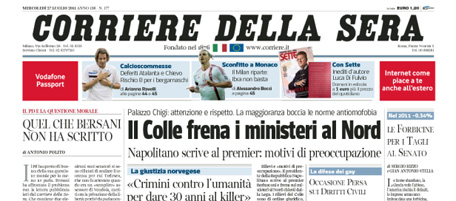 Le prime pagine di mercoledì 27 luglio 2011