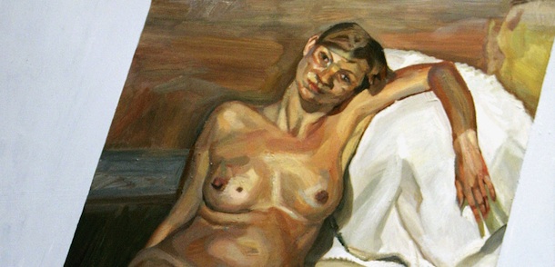 LONDON - OCTOBER 29: A nude portrait of British model Kate Moss by Lucian Freud entitled "Naked Portrait 2002" is displayed at Christies auctioneers, on October 29, 2004 in London. The painting is expected to fetch Â£2,500,000 - 3,500,000 GBP when it is auctioned in February 2005. (Photo by Ian Waldie/Getty Images) *** Local Caption *** Kate Moss