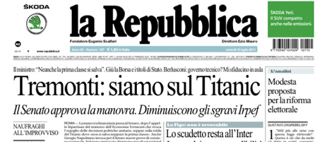 Le prime pagine di venerdì 15 luglio 2011