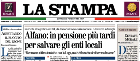Le prime pagine di domenica 21 agosto 2011