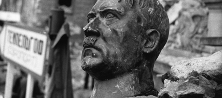 6th July 1945: A bust of Adolf Hitler lies amidst the ruins of the Chancellery, Berlin. (Photo by Reg Speller/Fox Photos/Getty Images)