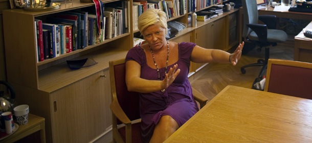 Siv Jensen , leader of Fremskrittspartiet (Progress party) speaks during an interview with AFP in her parliament office on the attacks on government buildings and massacre on the youth camp of the Norwegian Labour Party in Oslo on August 2 , 2011. At least 77 were killed in the Friday 22nd July attacks in Norway, a bombing in central Oslo and a series of shootings on an island just outside the capital. AFP PHOTO / ODD ANDERSEN (Photo credit should read ODD ANDERSEN/AFP/Getty Images)