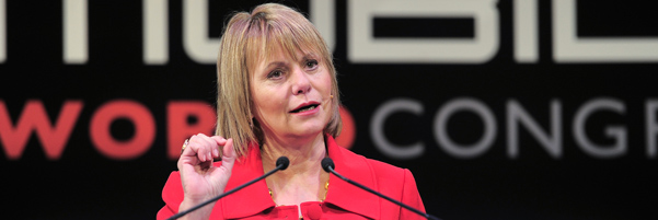 The chief executive officer of Yahoo, Carol Bartz, speaks on February 16, 2011 at the Mobile World Congress in Barcelona. Smartphones are the new El Dorado for computer criminals and many owners are unaware of the risk or what to do about it, security experts warn. AFP PHOTO / JOSEP LAGO (Photo credit should read JOSEP LAGO/AFP/Getty Images)