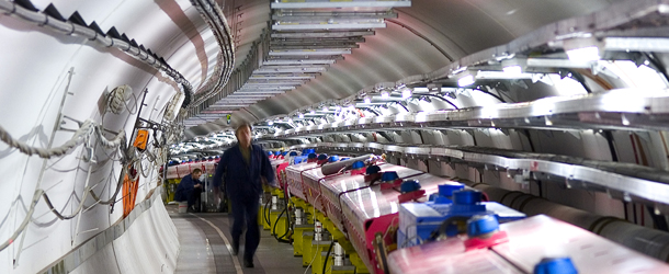 In this 2005 photo provided by CERN, the European Organization for Nuclear Research, technicians check the magnets that will direct protons towards the target for the CERN Neutrinos to Gran Sasso (CNGS) project in Geneva. The project team, a collaboration between France&#8217;s National Institute for Nuclear and Particle Physics Research and Italy&#8217;s Gran Sasso National Laboratory, fired a neutrino beam 454 miles (730 kilometers) underground from Geneva to Italy. They found it traveled 60 nanoseconds faster than light. That&#8217;s sixty billionth of a second, a time no human brain could register. Physicists on the team said Friday Sept. 23, 2011 they were as surprised as their skeptics about the results, which appear to violate the laws of nature as we know them. (AP Photo/CERN)
