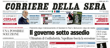 Le prime pagine di mercoledì 21 settembre 2011