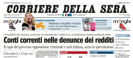 Le prime pagine di venerdì 2 settembre 2011