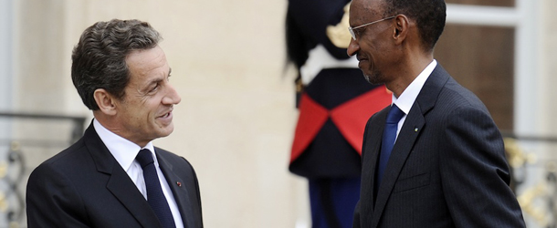 French President Nicoals sarkozy (L) welcomes President Paul Kagame of Rwanda at the Elysee Palace on September 12, 2011 in Paris, prior to a lunch. Kagame began his first visit to France since the 1994 genocide the day before, looking to repair ties despite controversy over Paris&#8217; role in his country&#8217;s troubled past. AFP PHOTO / FRED DUFOUR (Photo credit should read FRED DUFOUR/AFP/Getty Images)
