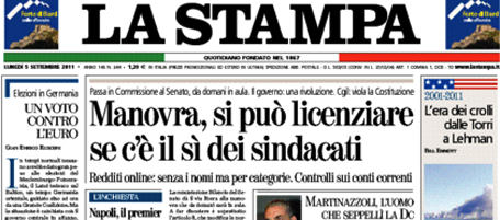 Le prime pagine di lunedì 5 settembre 2011