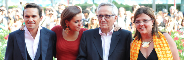 Italian director Marco Bellocchio (2D-R) arrives with his wife Francesca Calvelli (R) and his children Pier Giorgio (L) and Elena for the Golden Lion for Lifetime Achievement ceremony at the 68th Venice Film Festival on September 9, 2011 at Venice Lido. Marco Bellocchio will be awarded the Golden Lion for Lifetime Achievement later during the ceremony. AFP PHOTO / TIZIANA FABI (Photo credit should read TIZIANA FABI/AFP/Getty Images)