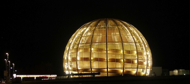 FILE &#8211; In this Tuesday, March 30, 2010 file photo, the globe of the European Organization for Nuclear Research, CERN, is illuminated outside Geneva, Switzerland. Scientists at CERN, the world&#8217;s largest physics lab, say they have clocked subatomic particles, called neutrinos, traveling faster than light, a feat that, if true, would break a fundamental pillar of science, the idea that nothing is supposed to move faster than light, at least according to Albert Einstein&#8217;s special theory of relativity: The famous E (equals) mc2 equation. That stands for energy equals mass times the speed of light squared. The readings have so astounded researchers that they are asking others to independently verify the measurements before claiming an actual discovery. (AP Photo/Anja Niedringhaus)
