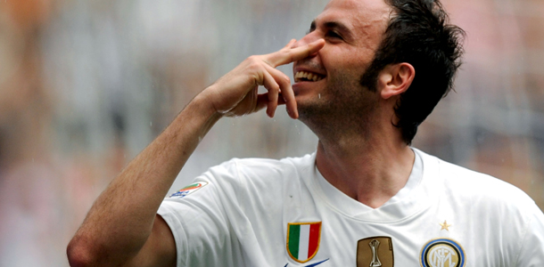 Inter Milan's midfielder Giampaolo Pazzini celebrates after scoring during their serie A match Inter against Fiorentina, on May 22, 2011 at the San Siro stadium in Milan. AFP PHOTO / OLIVIER MORIN (Photo credit should read OLIVIER MORIN/AFP/Getty Images)
